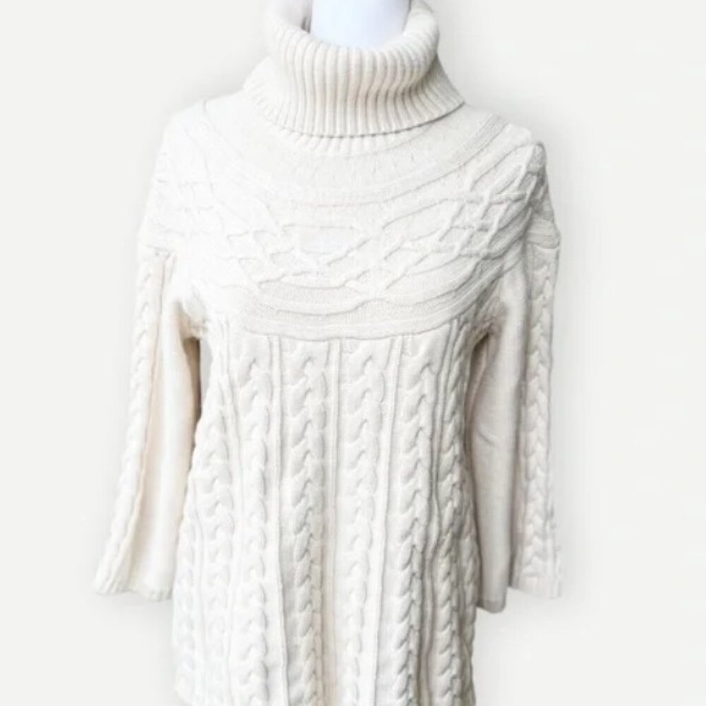 Eight Eight Eight Cableknit Turtleneck Cream Flowy Knit Cotton Sweater. XL.